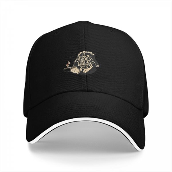 Black baseball cap with Darth Vader smoking cigar graphic