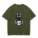 Olive green graphic t-shirt with black cat and skull print