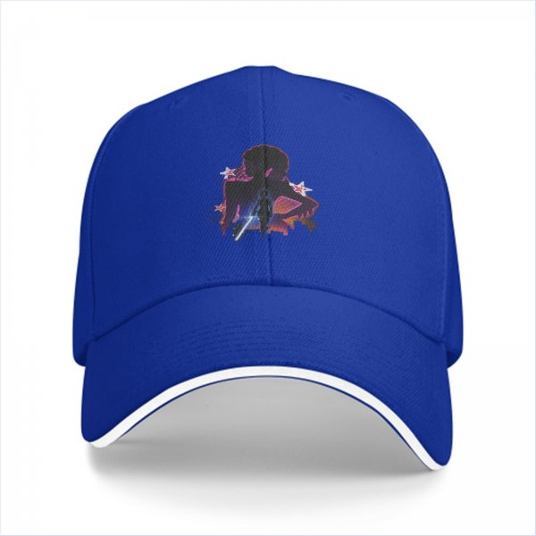 Black baseball cap with anime silhouette and star graphic design