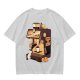Olive t-shirt with espresso machine and cats graphic