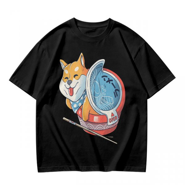 Olive T-shirt with Shiba Inu in Ramen Cup Graphic