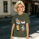 Olive T-shirt with cute cat sushi illustrations