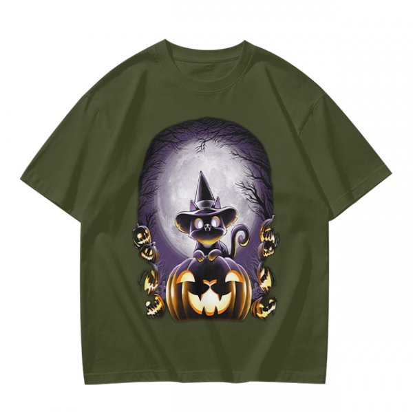 Halloween Black Cat Witch Jack-o'-lantern Graphic T-Shirt