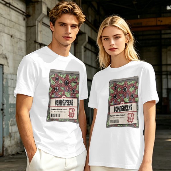 Olive Green T-Shirt With Demogorgon Vegetable Packet Print