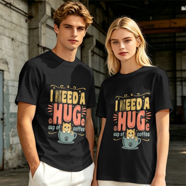 I Need a Huge Cup of Coffee Cat Graphic T-Shirt