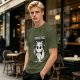 Olive graphic t-shirt with angry cartoon cat holding knife
