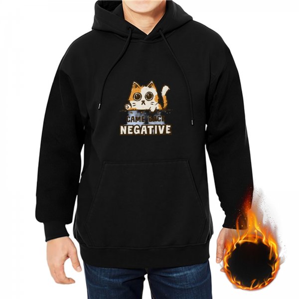 Black hoodie with a cute cat graphic and 'CAME BACK NEGATIVE' text