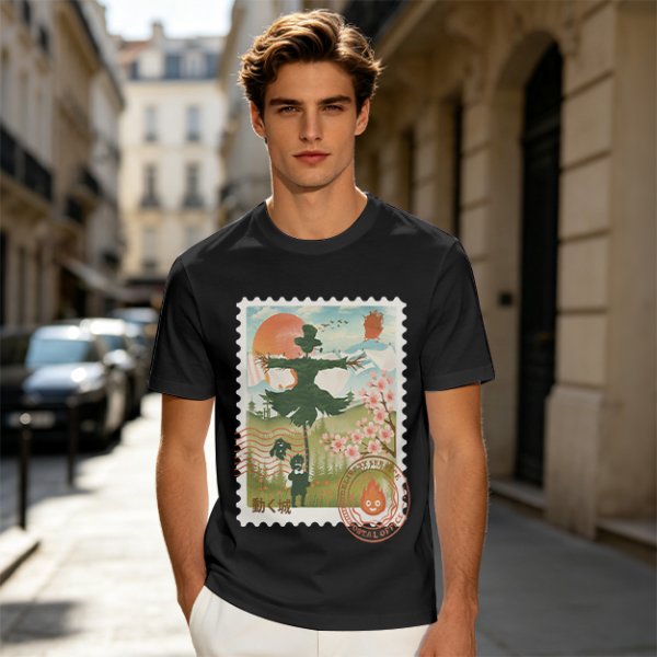 Howl's Moving Castle Stamp Graphic Olive T-Shirt