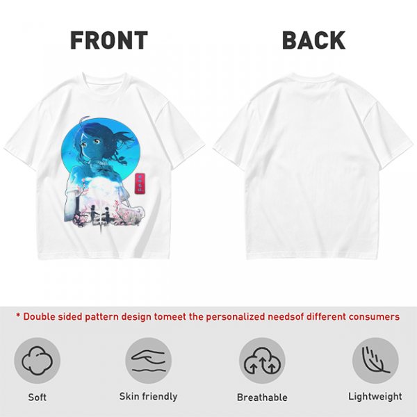 Anime girl cherry blossom scene graphic tee