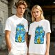 Olive T-Shirt With Blue Maneki-Neko Monster Graphic Print