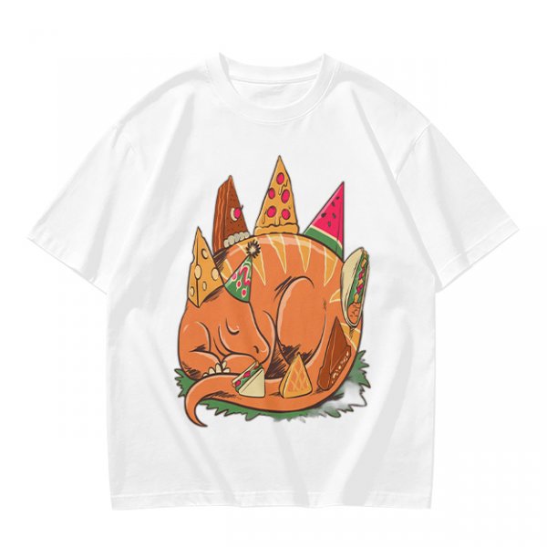 Sleeping Dinosaur Surrounded by Food Slices Graphic T-Shirt