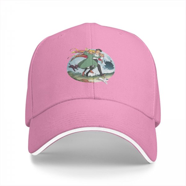 Black Baseball Cap with Howl’s Moving Castle Dancing Characters Print