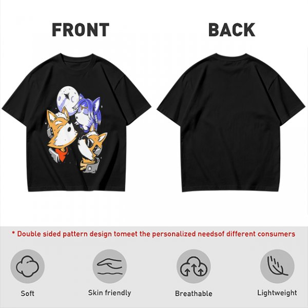 Olive T-shirt with Space Fox Crew Graphic Design