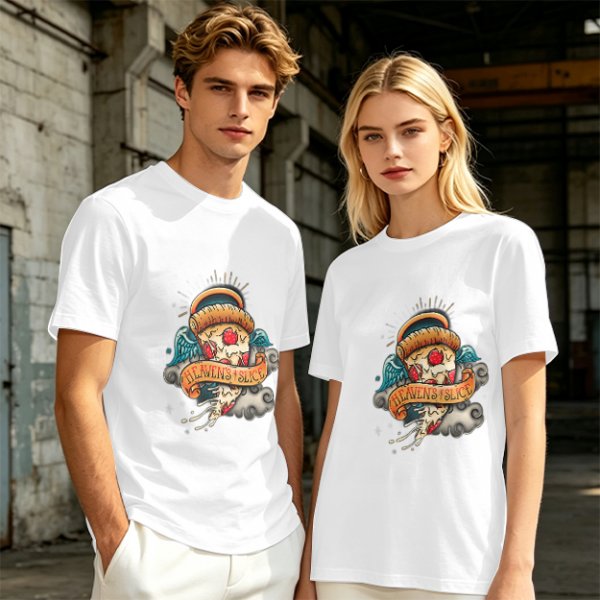 Olive T-Shirt With Angel Pizza Slice 'Heaven's Slice' Graphic