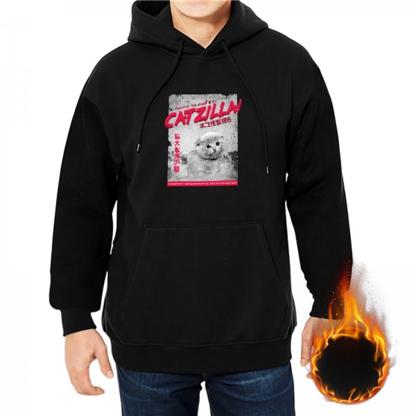 Black hoodie with catzilla graphic print