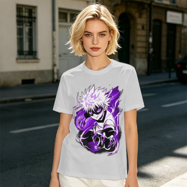 Olive Anime Graphic T-Shirt Featuring Killua Zoldyck