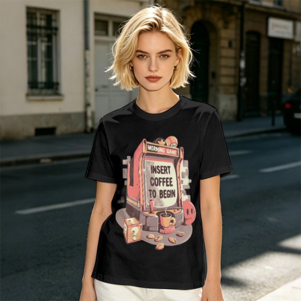 Gaming Themed T-Shirt With 'Insert Coffee To Begin' Print