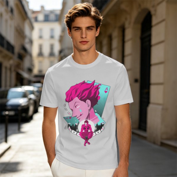 Olive T-shirt with Hisoka Anime Character and Ace of Hearts Print