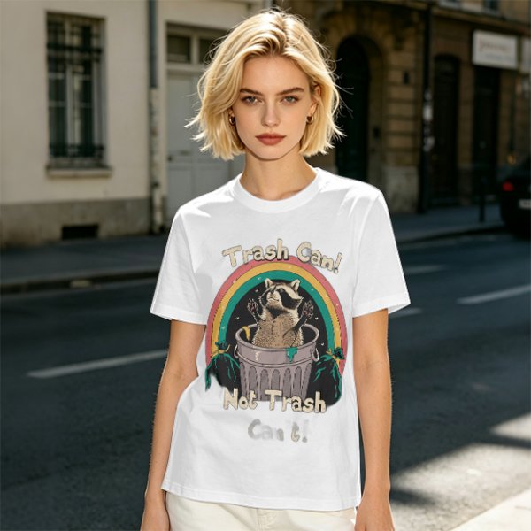 Trash Can Not Trash Raccoon Rainbow Graphic T-Shirt