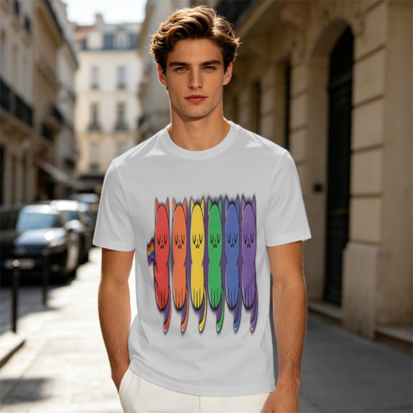 Olive T-Shirt With Rainbow Pride Cats Graphic