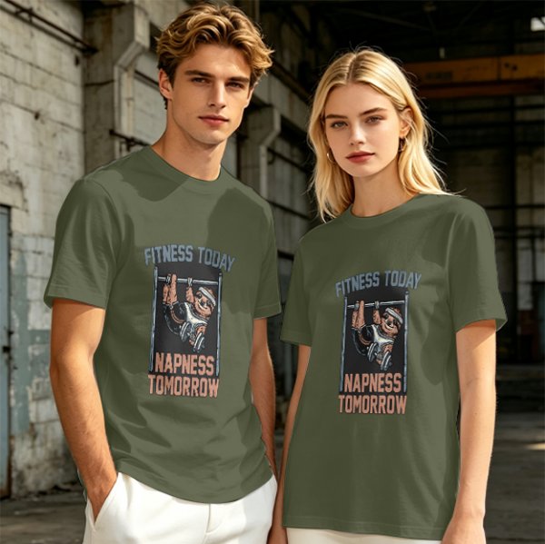 Olive T-Shirt with Sloth Fitness Today Napness Tomorrow Print