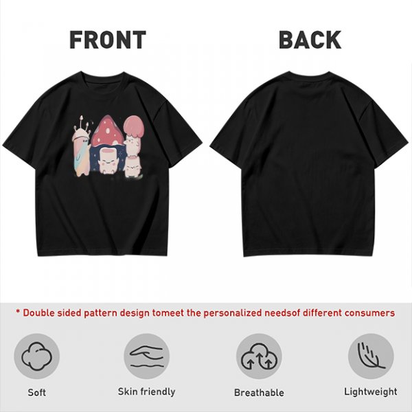 Olive Green T-Shirt With Cute Mushroom Creature Graphic