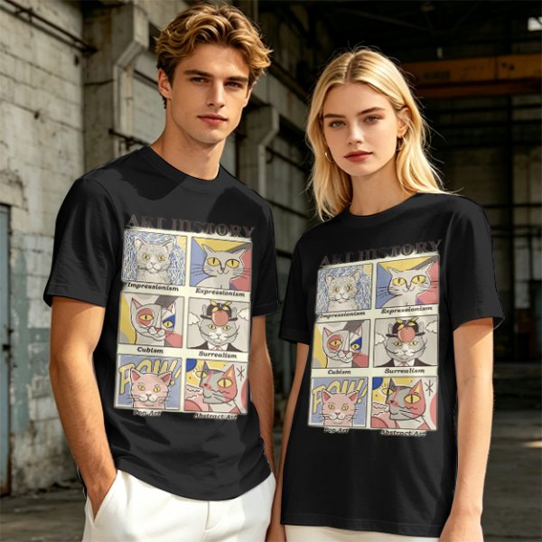 Art History Cat Themed Graphic T-Shirt Print Design