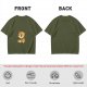 Olive Green T-Shirt with Cute Tiger Holding Coffee Mug Print