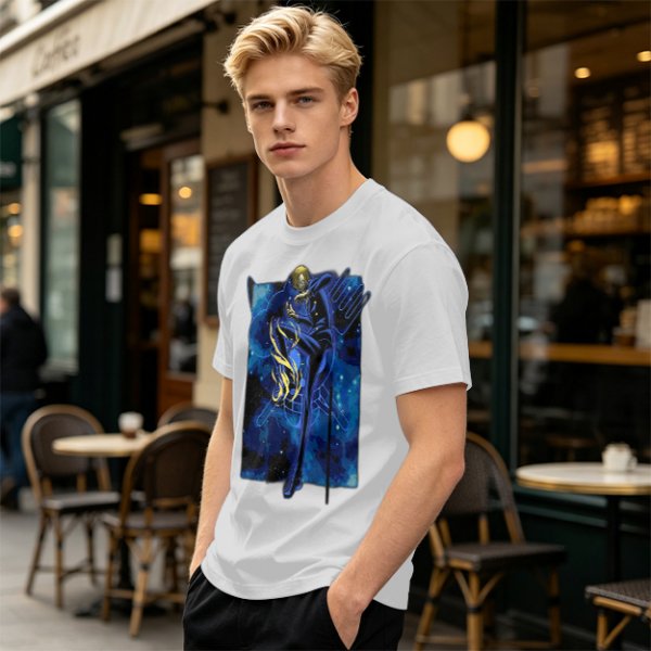 Olive T-Shirt with Cosmic Anime Character Graphic Print