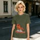 Olive T-shirt with Relaxed Cartoon Chili Pepper Wearing Sunglasses and Peppers Text