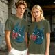 Olive T-Shirt With Cute Baby Dragon Reading Book Print