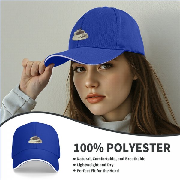 Black Baseball Cap With Coffee Cup And Cookies Graphic
