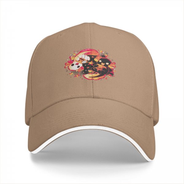 Black baseball cap with cute fantasy creature graphic print