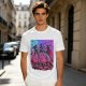 Olive T-Shirt With Neon Cyberpunk Warrior Women Graphic