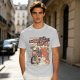 Olive green graphic tee with retro masked rider ramen motorcycle art