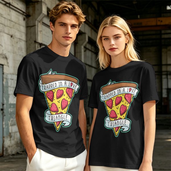 Olive T-Shirt With Pizza Slice 'Trapped In A Love Triangle' Print