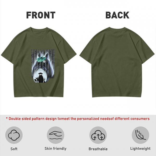Olive T-shirt with My Neighbor Totoro Rain Scene Print