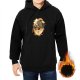 Black hoodie with a dinosaur in a ramen bowl graphic