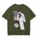 Olive graphic tee with Wednesday and Enid cartoon wolf design