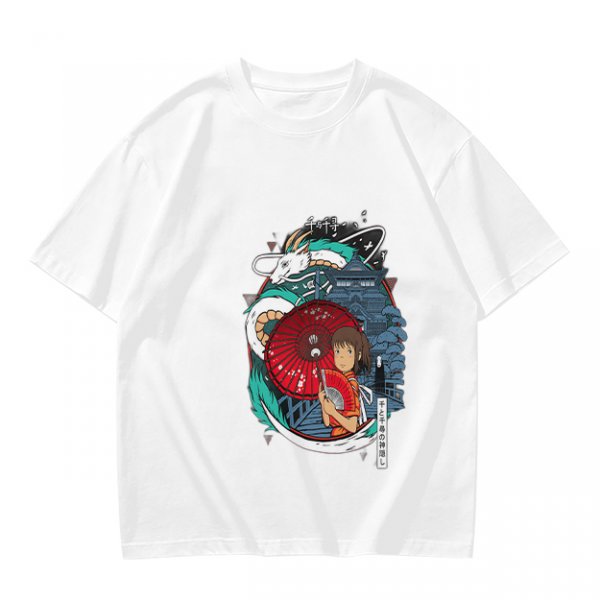 Spirited Away anime graphic olive green short sleeve t-shirt