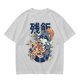 Olive green graphic t-shirt with raccoon eating ramen print