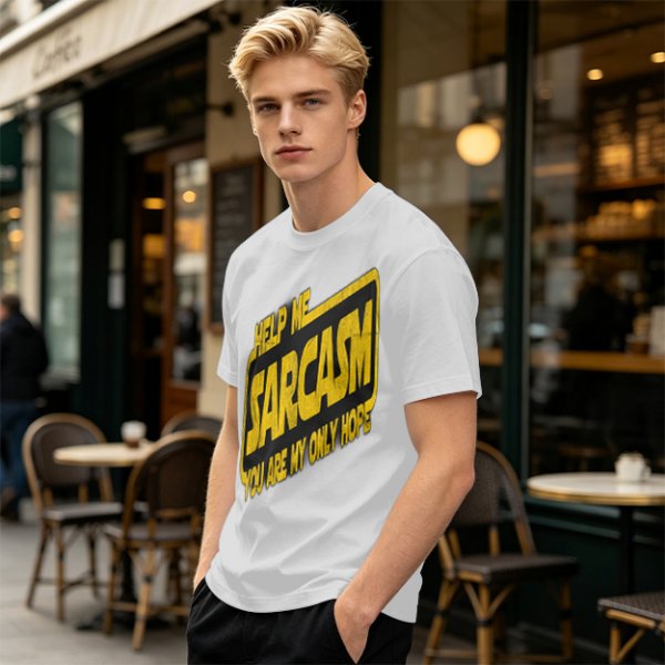 Olive t-shirt with 'Help Me Sarcasm You Are My Only Hope' print