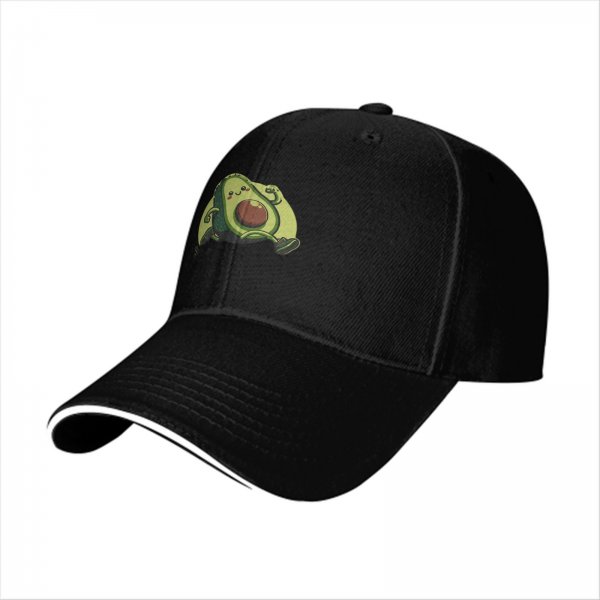Black Baseball Cap With Cute Running Avocado Graphic
