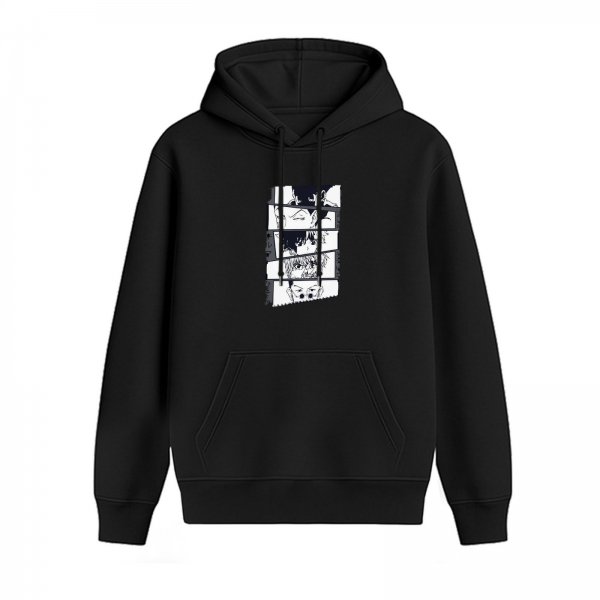 Black hoodie with manga panel character print