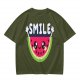Olive T-Shirt With Cute Watermelon Graphic And Smile Text