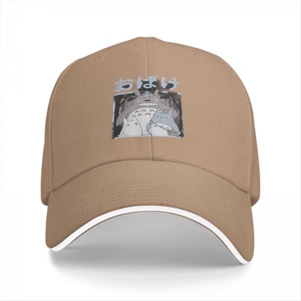 Black baseball cap with Totoro forest spirit graphic and Japanese text