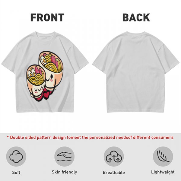 Olive T-Shirt With Cute Hugging Ramen Bowl Couple Print