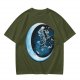 Olive T-Shirt With Crescent Moon And Dancing Spirit Graphic