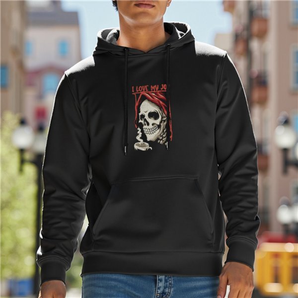 I Love My Job Skull Graphic Black Hoodie