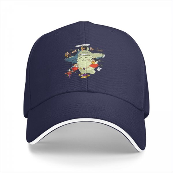 Black baseball cap with Totoro and girls graphic print